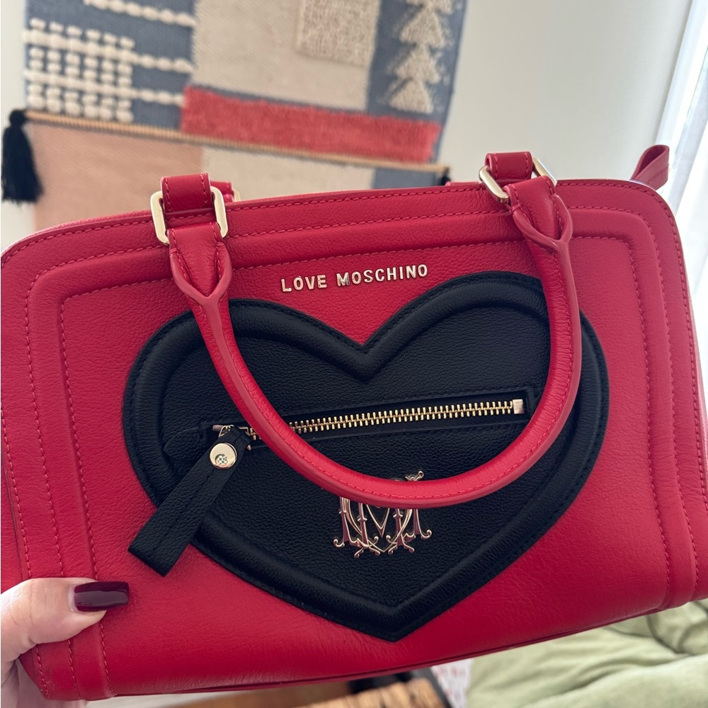 Love Moschino Red Satchel with Black Heart Accent